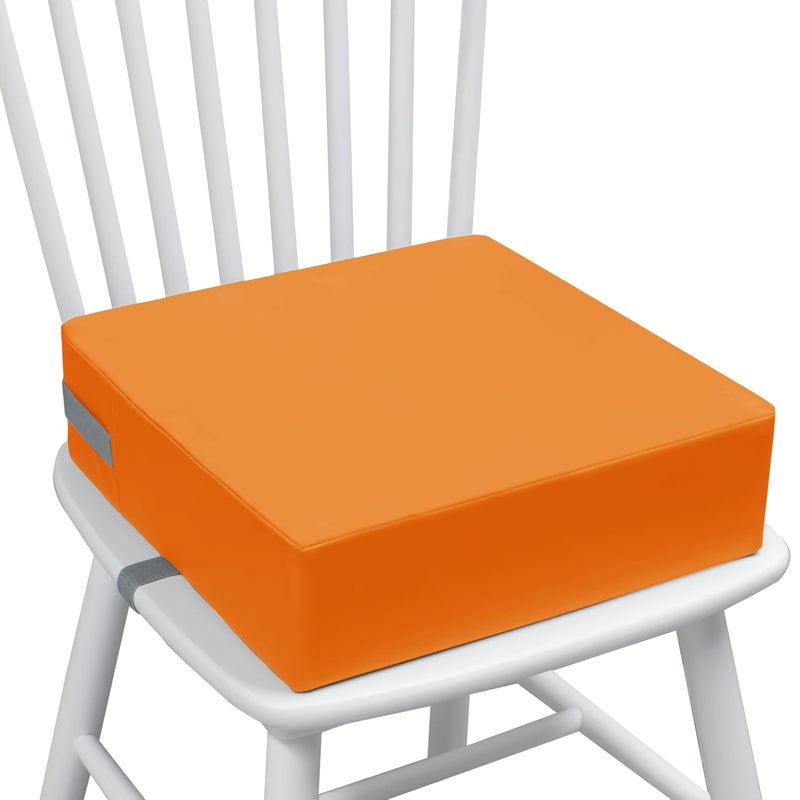 Eiury Toddler Booster Seat Dining Table Kitchen Chair, Waterproof Anti-Scratch PU Cushion, Non-Slip Bottom, Adjustable Buckle Straps, Easy Clean Portable Seat Cushion (Orange) - Image 1